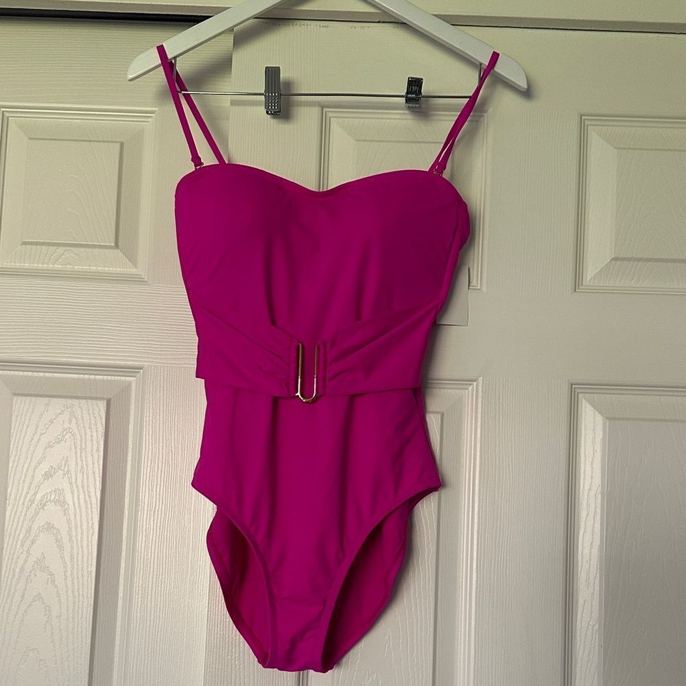 La Blanca Fuchsia Belted One Piece Swimsuit